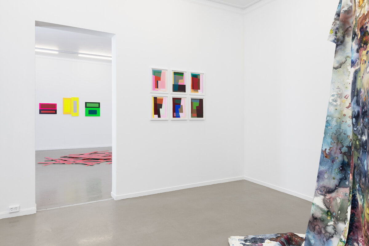 Installation view Hennie Ann Isdahl (inner room), Wendimagegn Belete, Esther Maria Bjørneboe, Kiyoshi Yamamoto Et maleri er et dikt uten ord , 2019, Akershus Kunstsenter, Lillestrøm, Norway