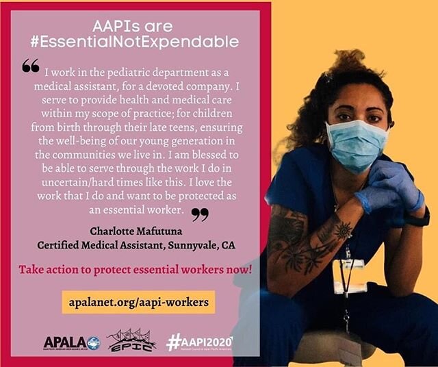 Charlotte is a Fijian CMA who is helping to improve and shape the health of our future generations. Vinaka vakalevu for all you, Charlotte! Let&rsquo;s get Congress to increase protections for workers like her &rarr; apalanet.org/aapi-workers #AAPI20