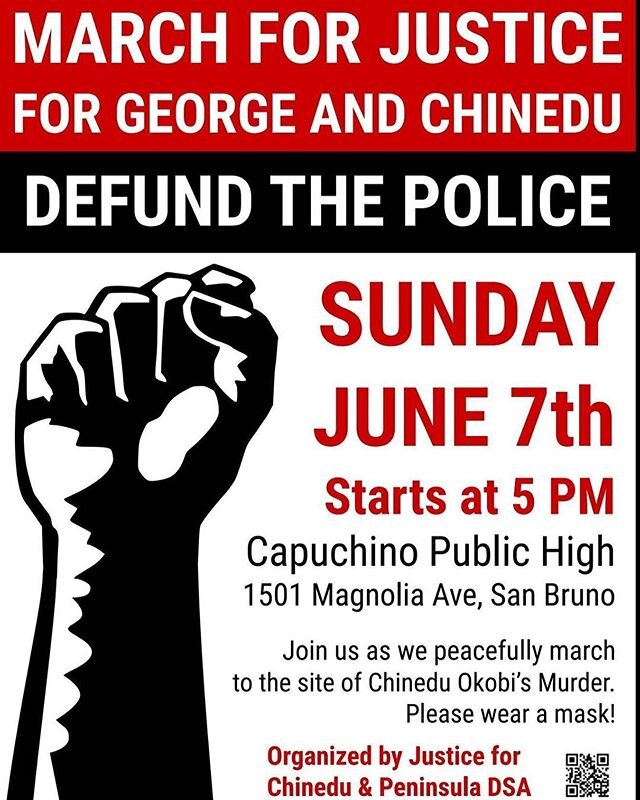 #Repost from @iamehm_: Chinedu Okobi was murdered by the San Mateo Sheriff&rsquo;s Department in 2018. This march is co-organized by Justice for Chinedu (verified in direct collaboration with Chinedu Okobi&rsquo;s family) and @peninsuladsa (PILOT alu