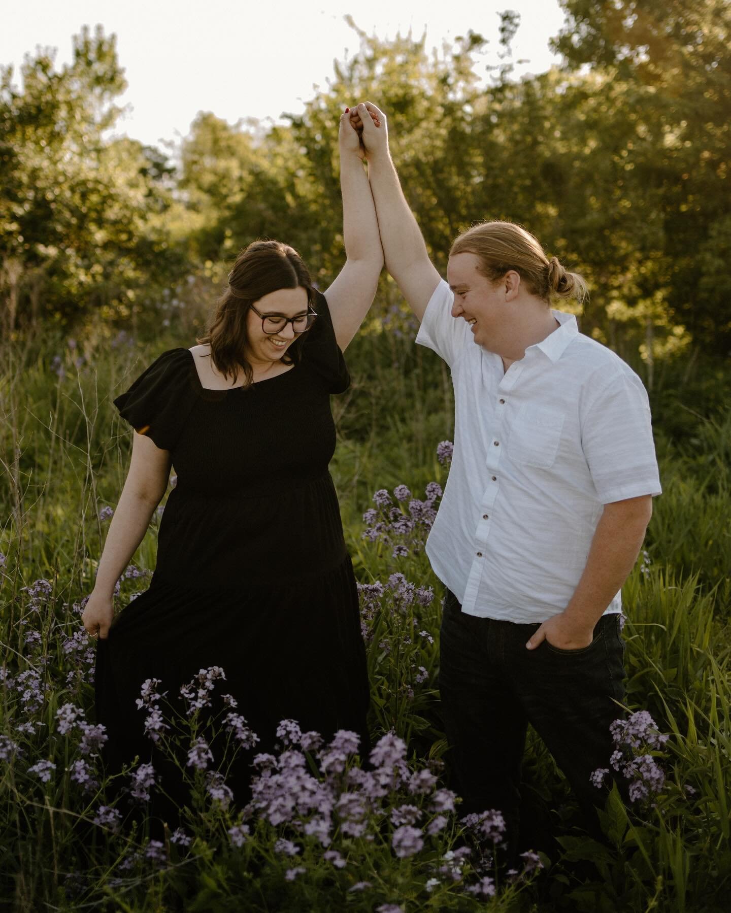 Sunset with Katey &amp; Nathan ☀️✨

Purple wildflowers of my dreams! These two were super fun &amp; down to trek in some fields in order to get the shot. 

Excited to work with Katey again this weekend to celebrate Madison &amp; Evan at New Journey F