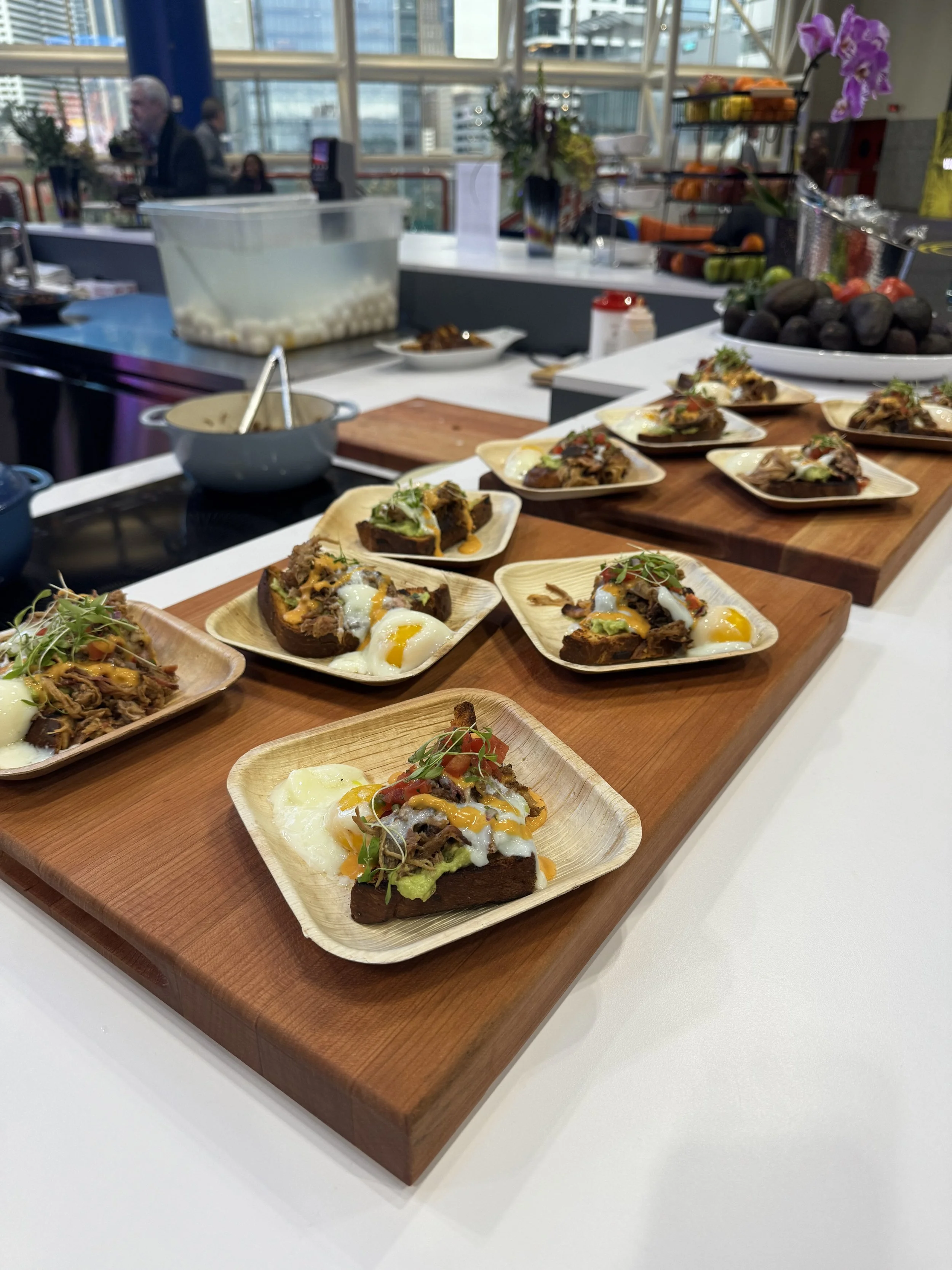 Food served at conference where apdat live heat pressed tote bags.