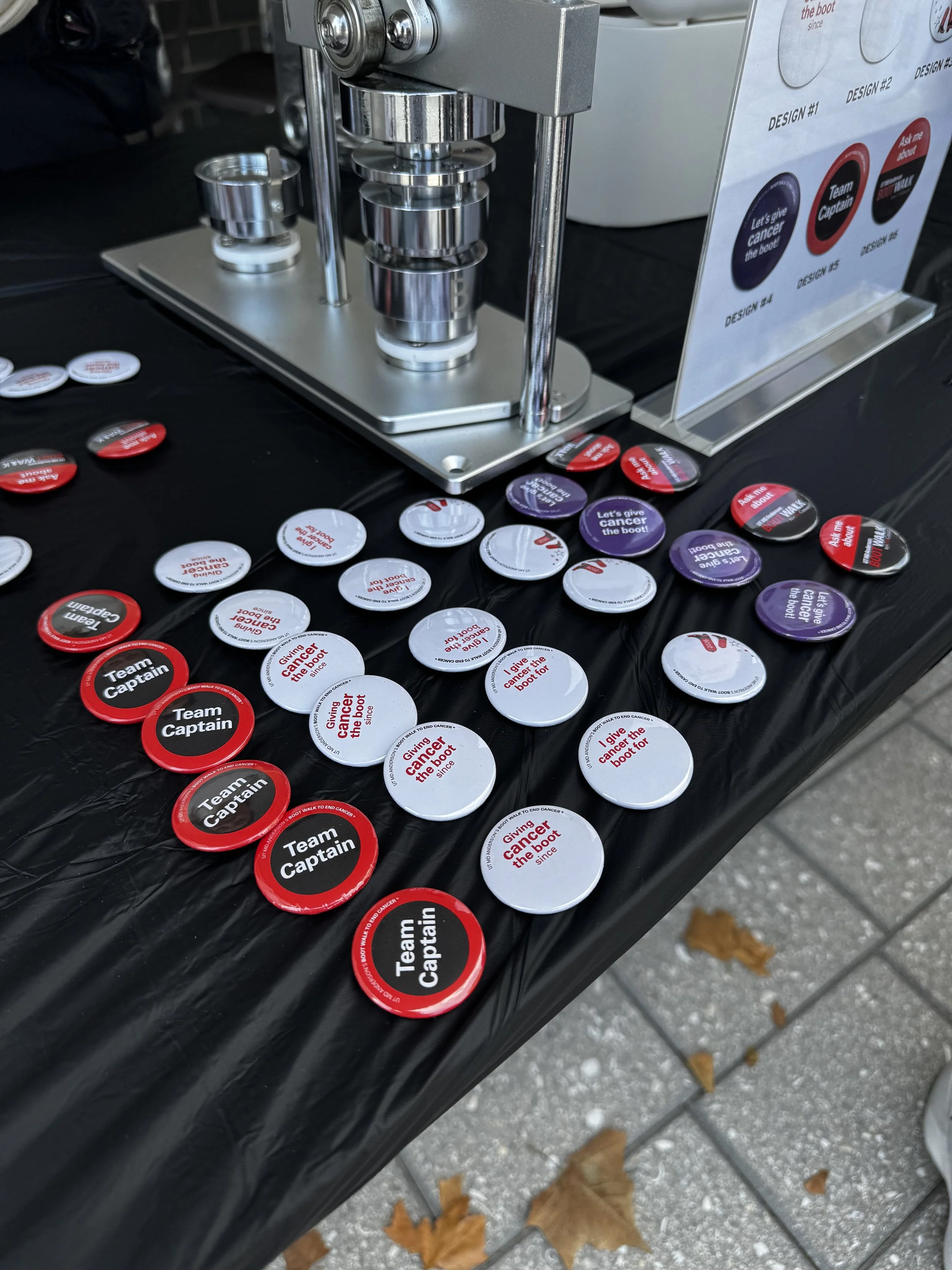 all available designs for buttons at md anderson boot walk event