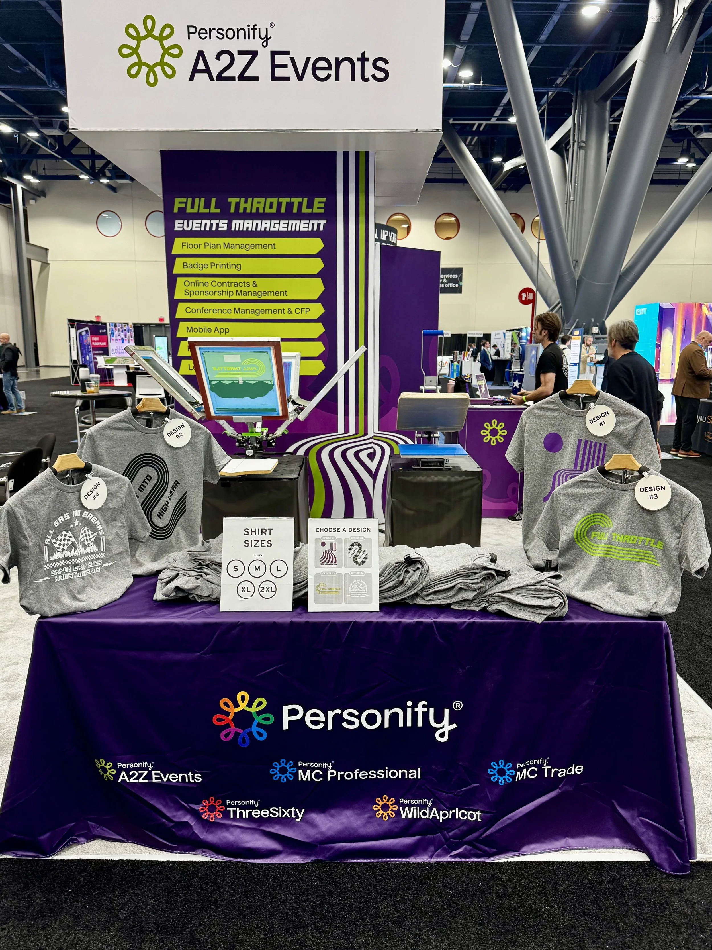 full set up showing design options and screen printing equipment