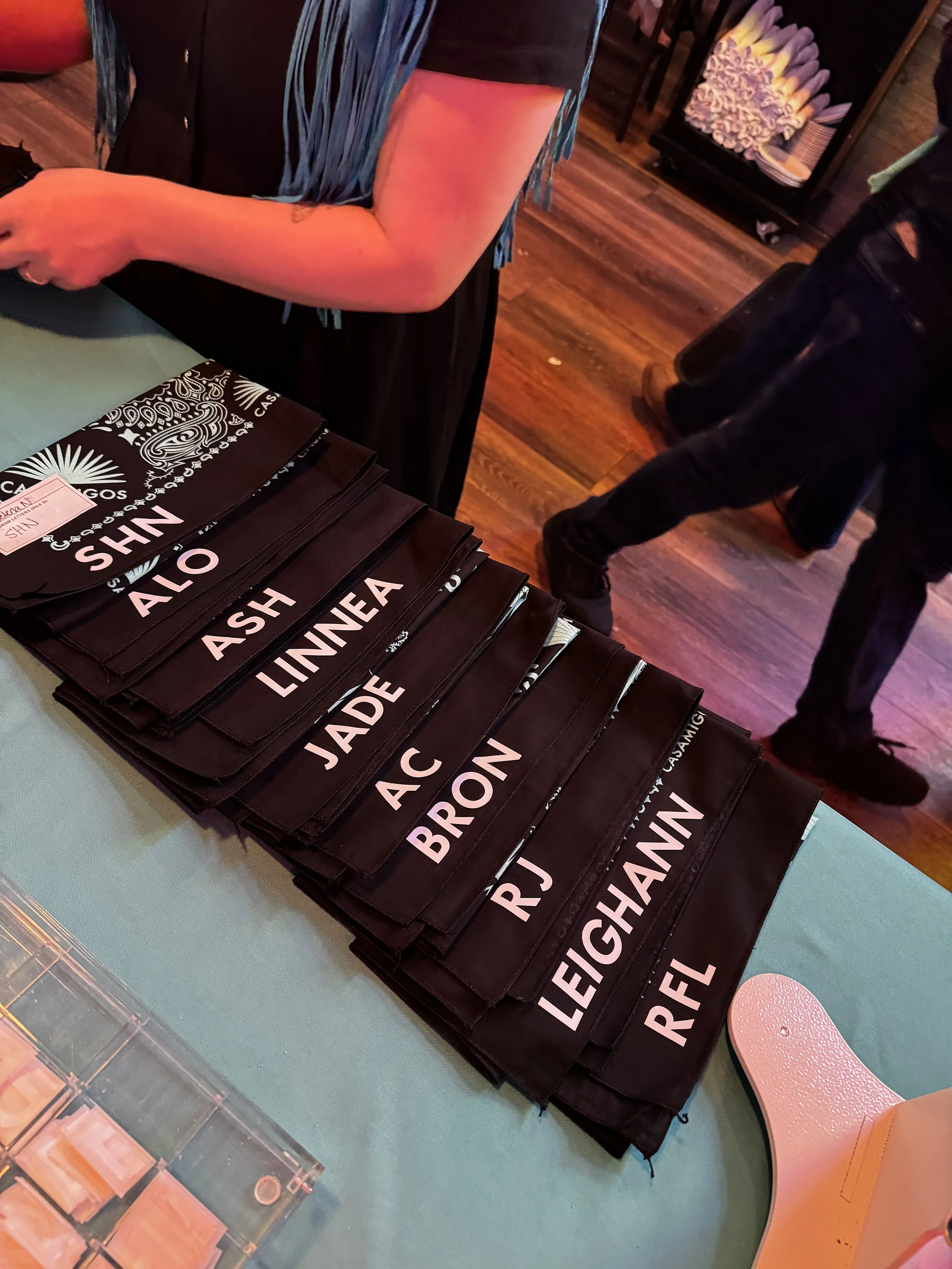 Live Monogrammed bandanas all laid out