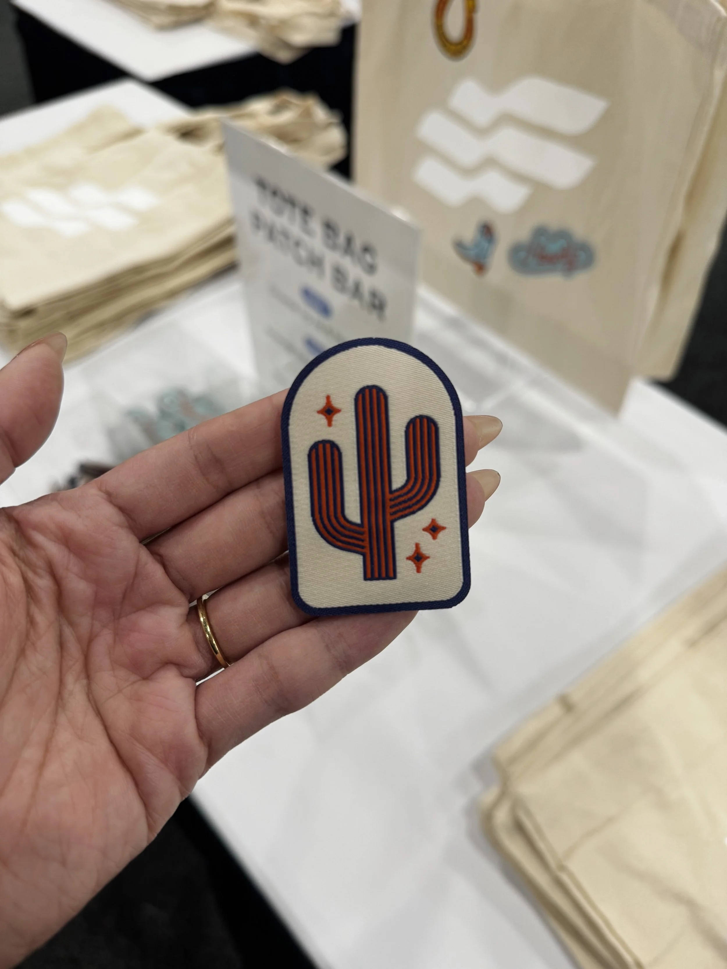 Cactus design on western themed patches made for telarus event