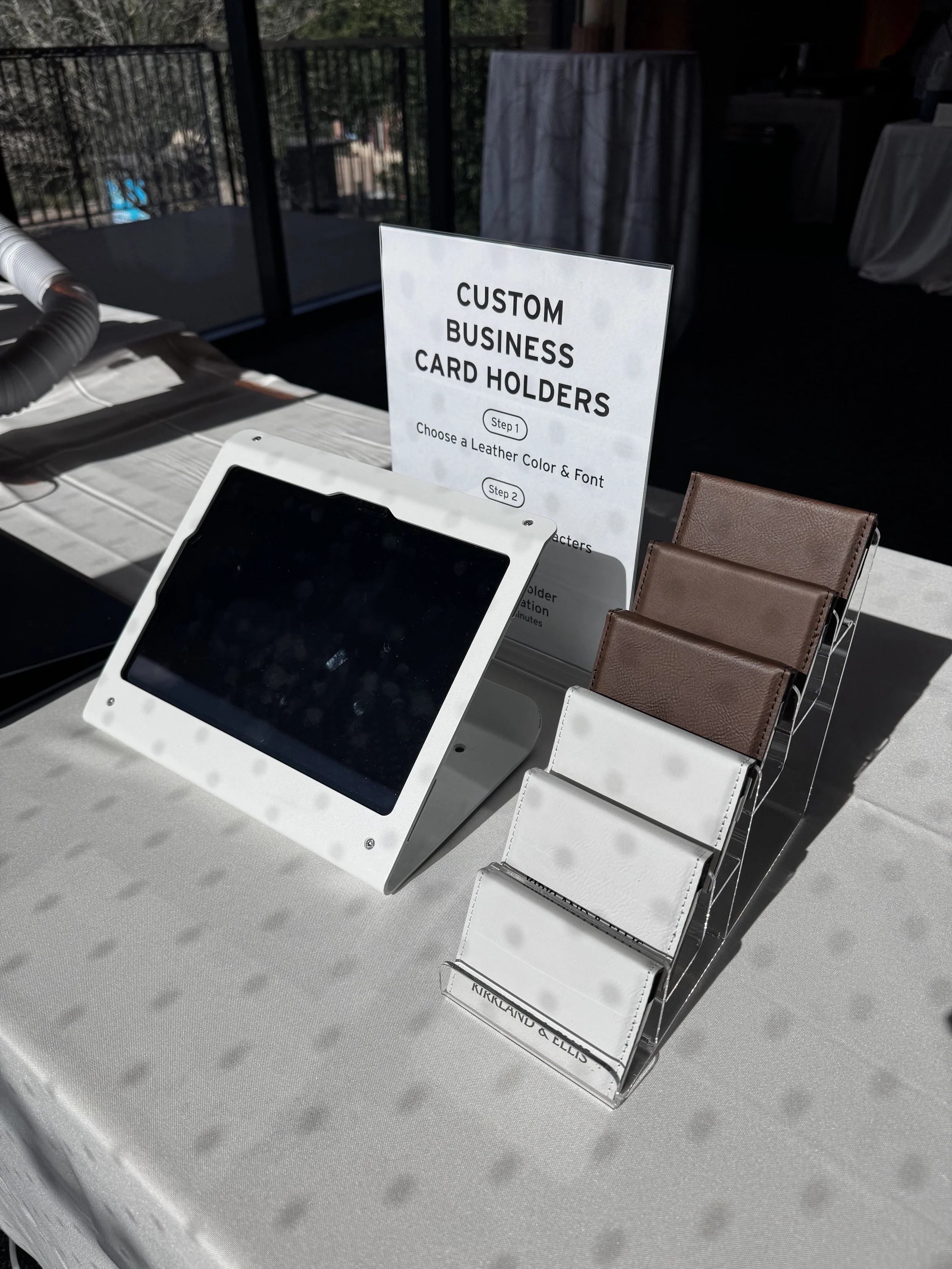 Ipad where guests can enter their information and choose their color and font of choice to be engraved live on site