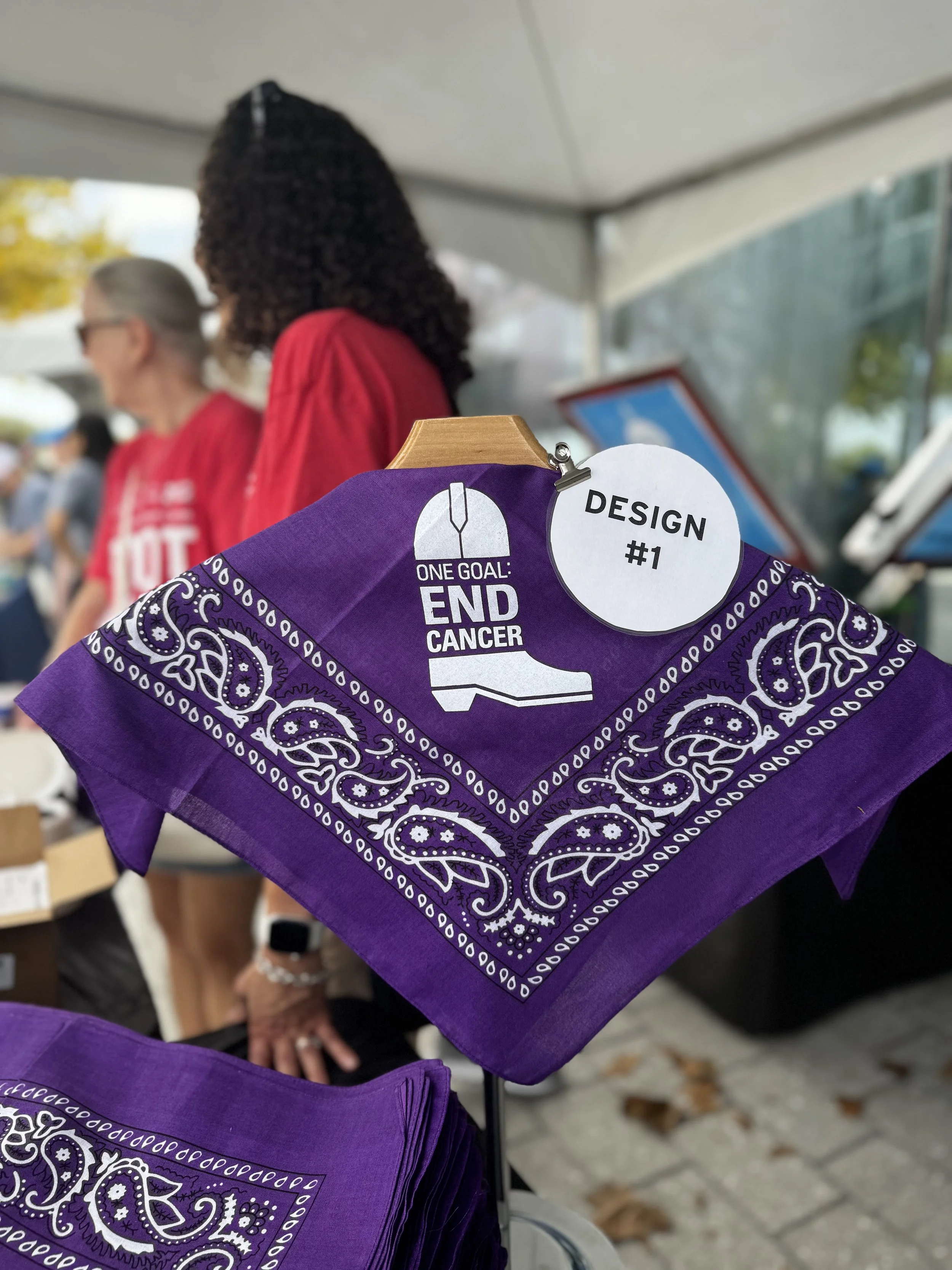 Design option to be printed live at MD Anderson boot walk kick off event "one goal: end cancer"