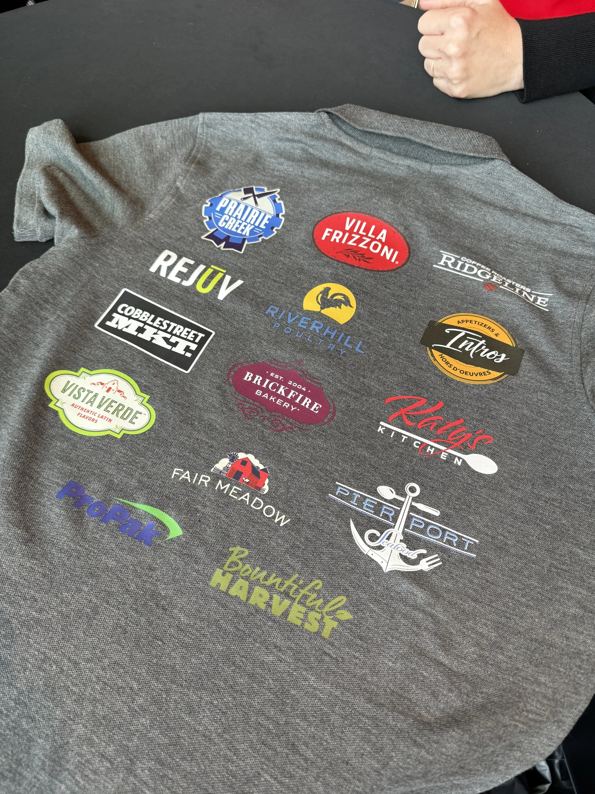 Back of polo with all design options and subgroups of ima food services included and heat pressed live.