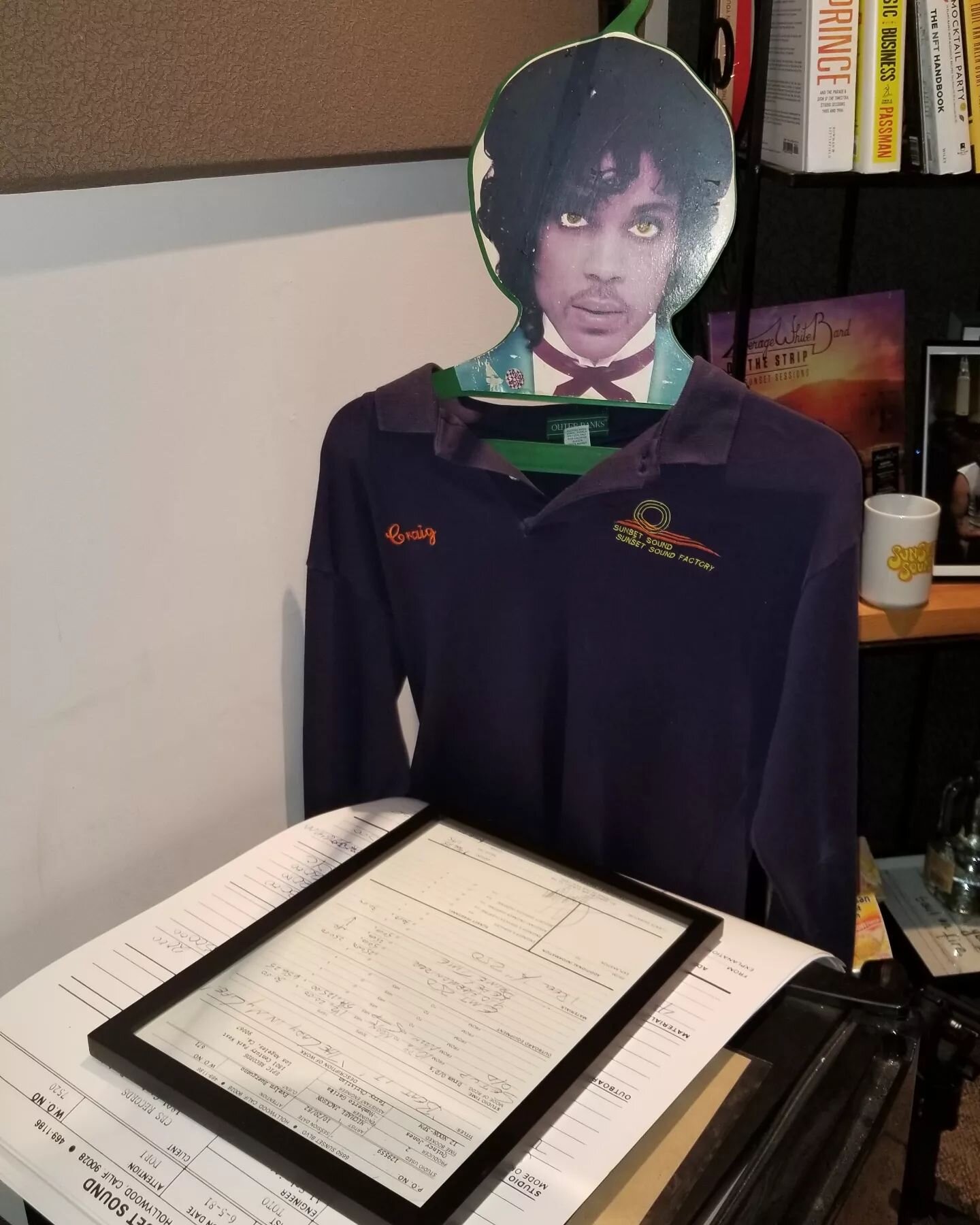 Look what was &quot; hanging&quot; around @sunsetsound while dropping some bass tracks!  Not feeling the shirt but I'm diggin' the hanger!🤣🔥👑❤ #prince #RhondaSmithBass #bassinyourface