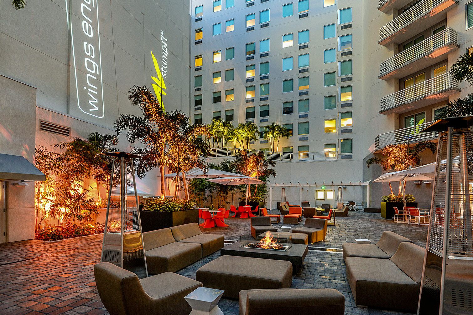 Aloft Hotel Courtyard at Night