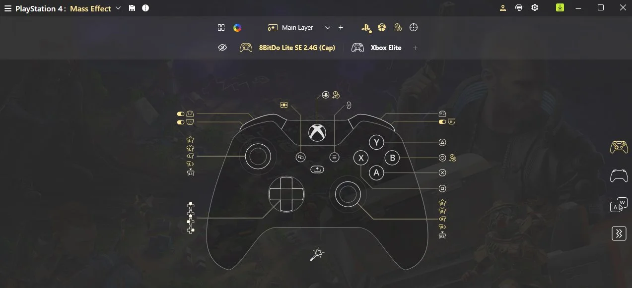 Cropped screenshot of reWASD, showing Shou's layout for Mass Effect