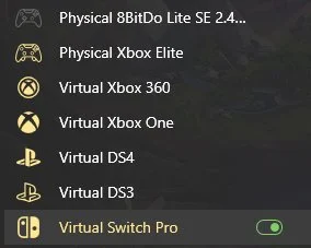 Cropped screenshot of reWASD showing Virtual Controllers