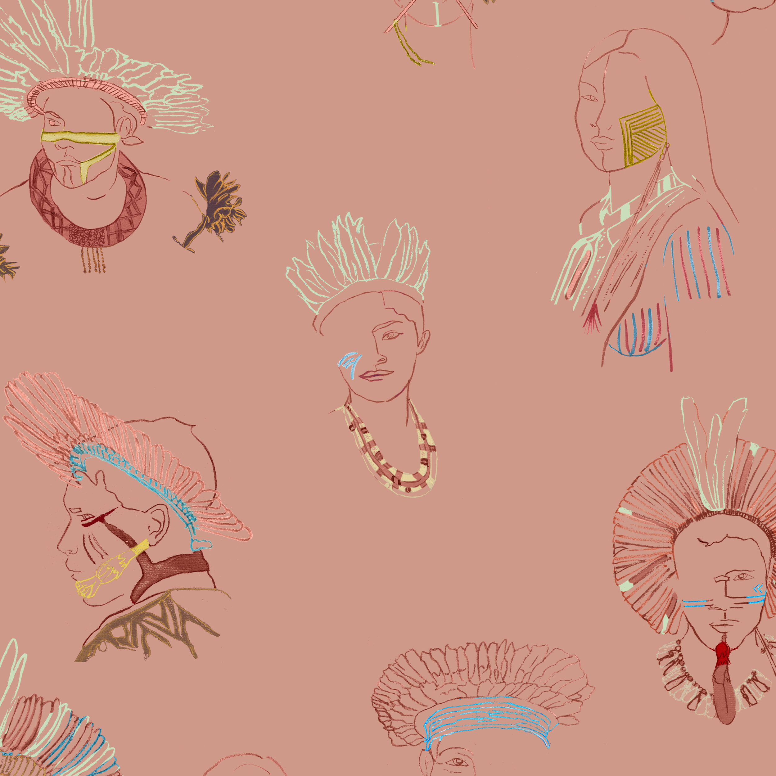 CINCO_Multi Color Indians on Terracotta_Wallpaper_Web.jpg