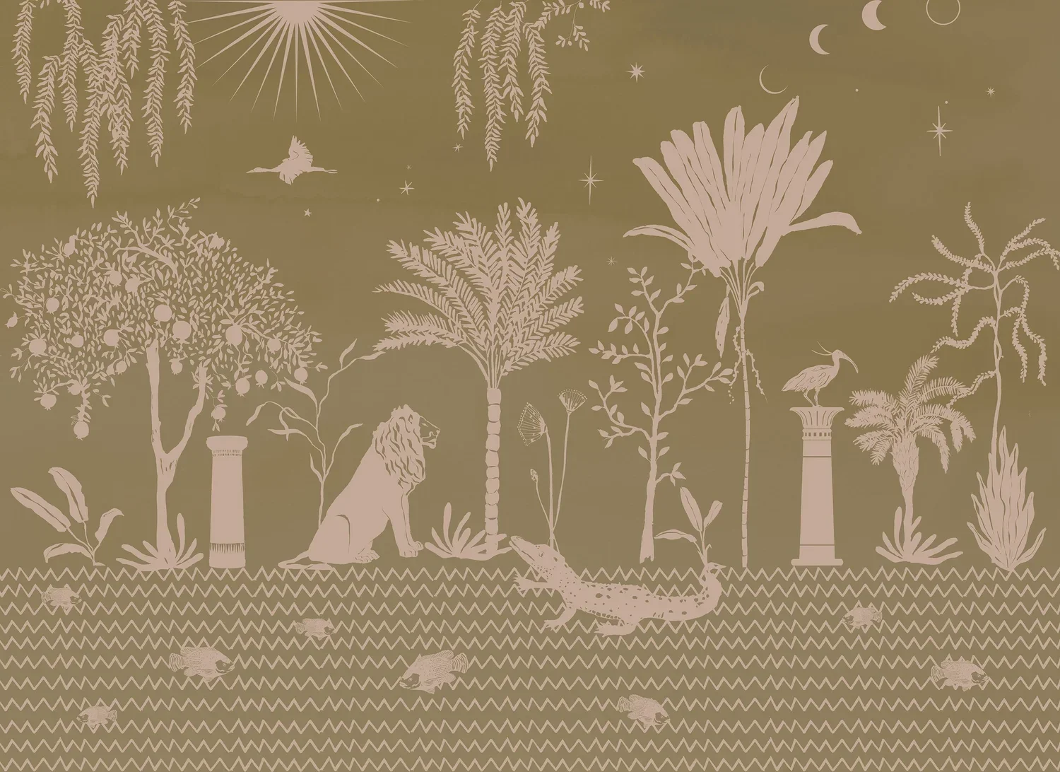 Nilo Embossed Panoramic Wallpaper - Papyrus