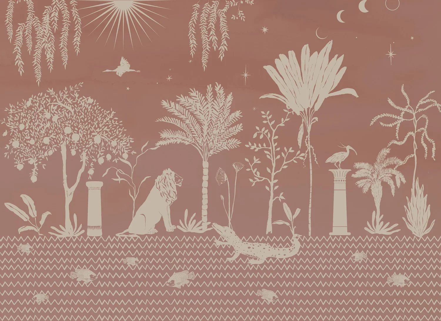 Nilo Embossed Panoramic Wallpaper - Clay