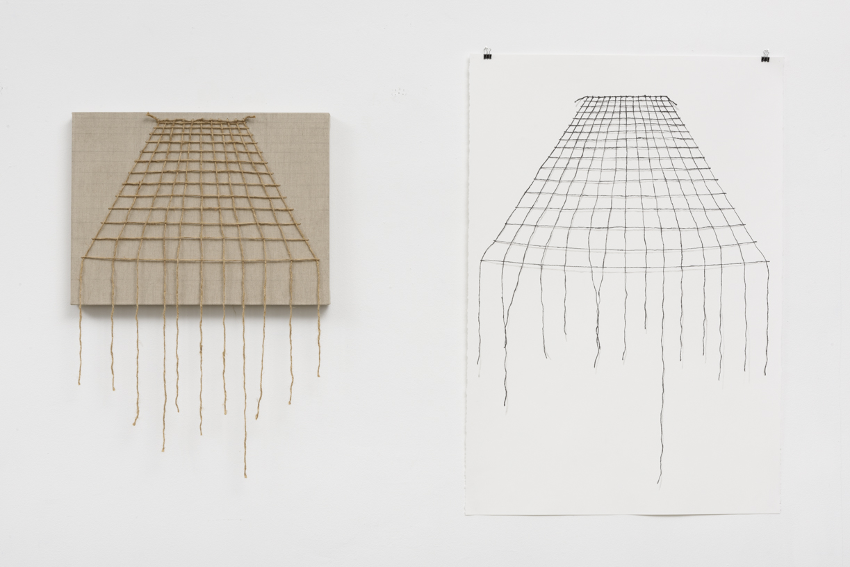 Skyscrapers , 2018 Jute twine, linen / pencil, charcoal on paper