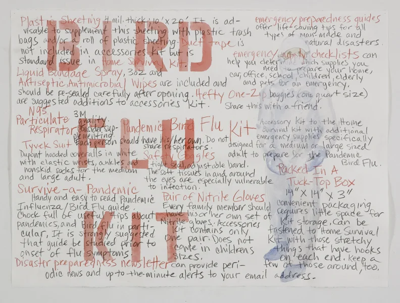 Bird Flu Kit, 2007 Pencil, watercolor on paper 22” x 30”