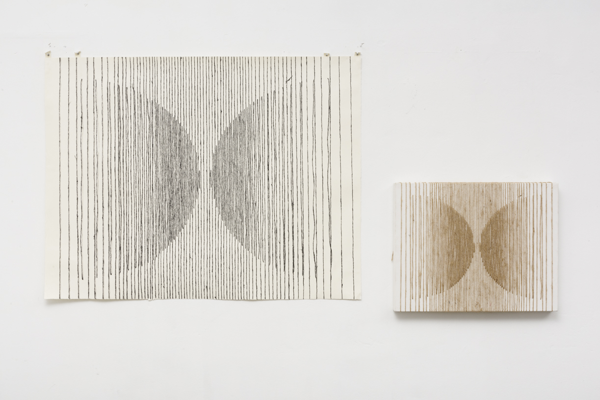 Columns In Section , 2018 Jute twine, linen / pencil, charcoal on paper