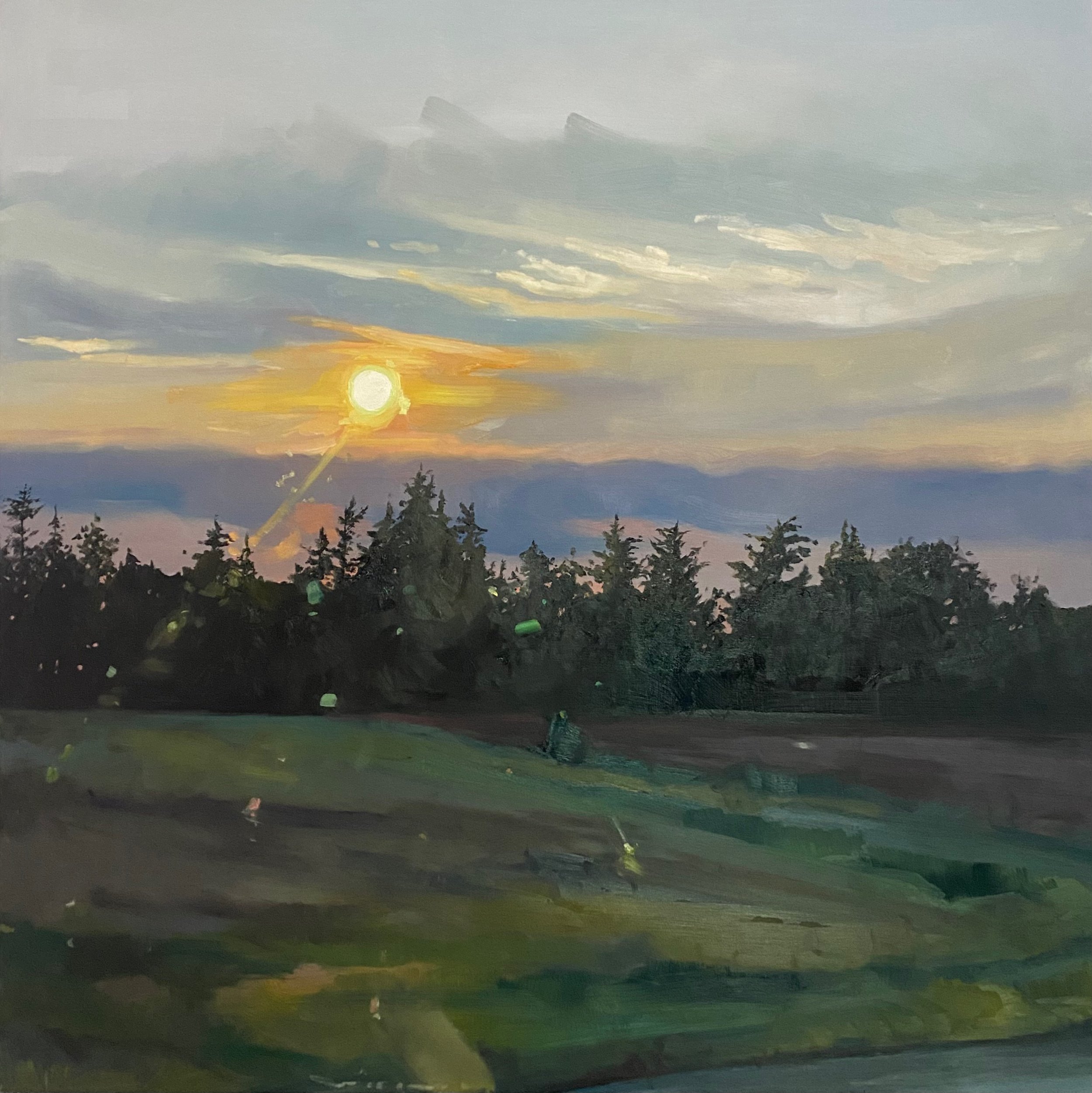 $1200 - drive home at sunset, 30" x 30" oil on panel