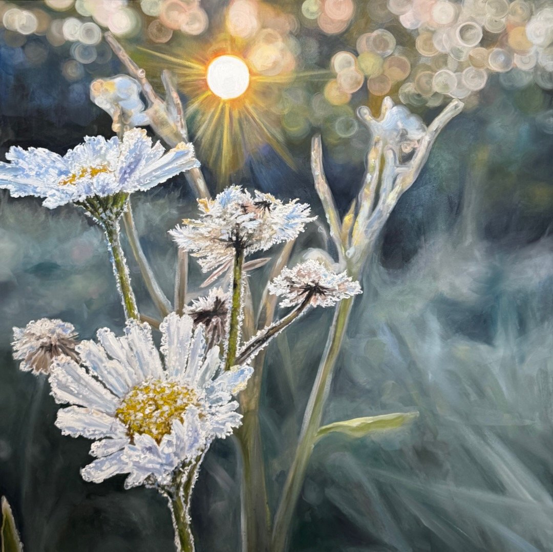 $2000- noticing glimmers, 36" x 36" oil on canvas