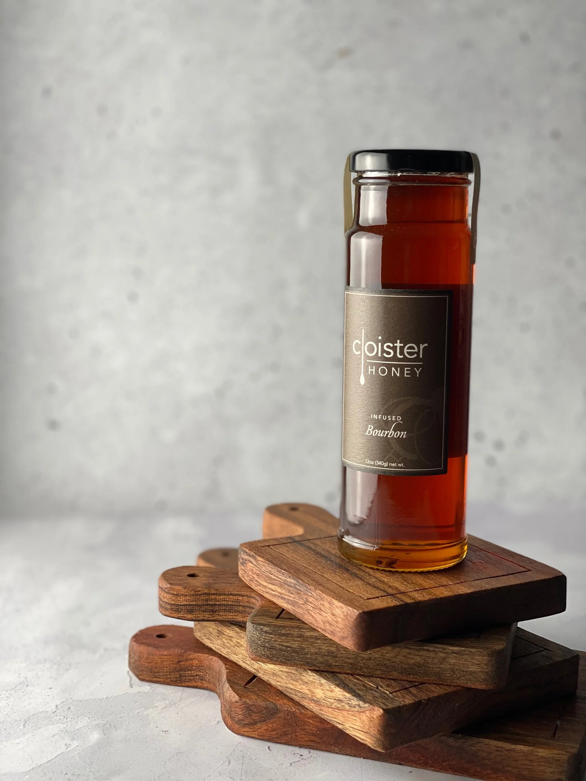 North Carolina wildflower honey infused with Woodford Reserve Bourbon.