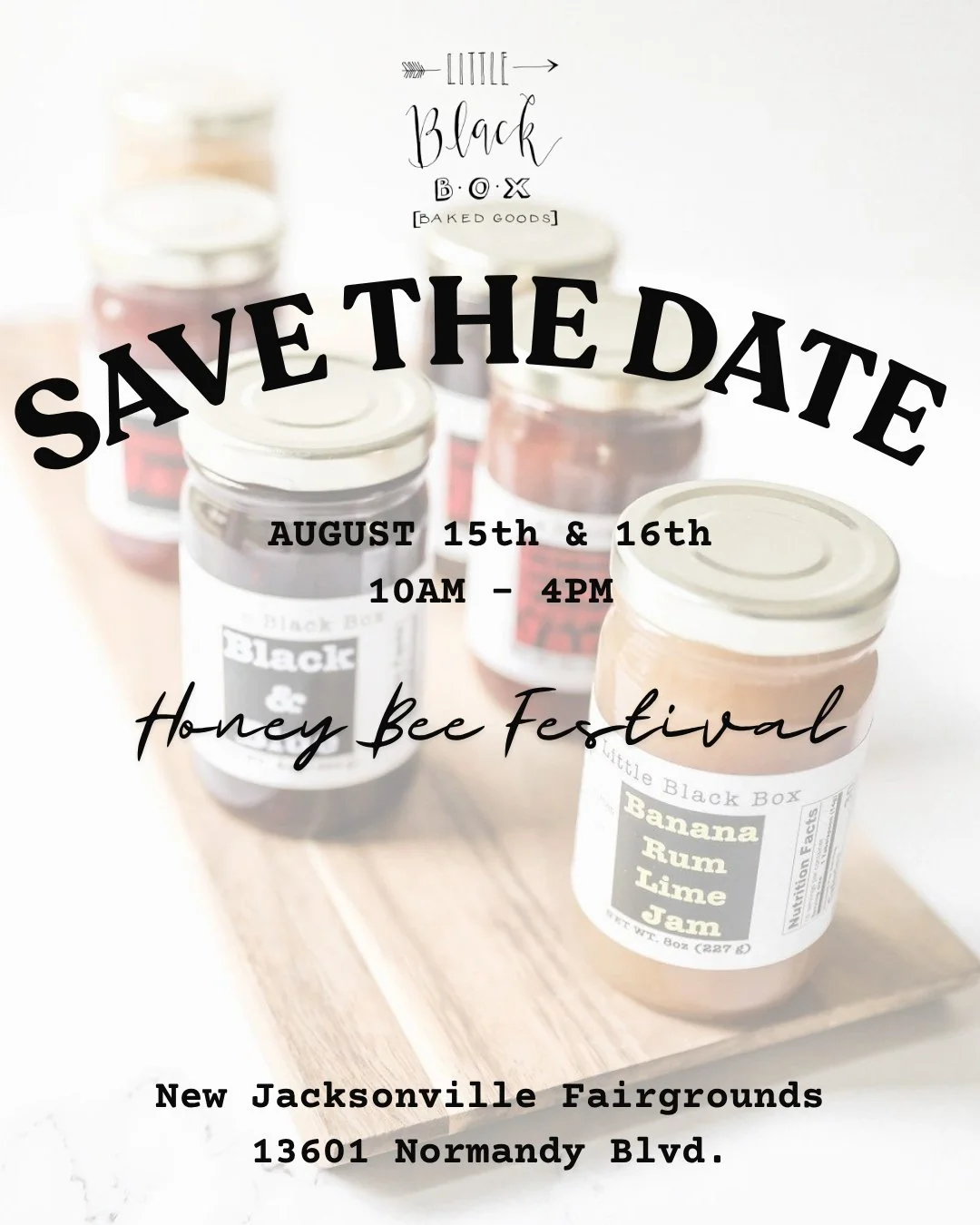 5 Days until the Honey Bee Festival at the New Jacksonville Fairgrounds! Come stock up on your favorites!

We'll have:
✨ Berry Bourbon Vanilla
🍑 Peach Honey-Thyme
🫐 Black &amp; Blue
🐝 Blueberry Buzz
🍈 Cantaloupe
&amp; more!

🍪 Plus all of your f