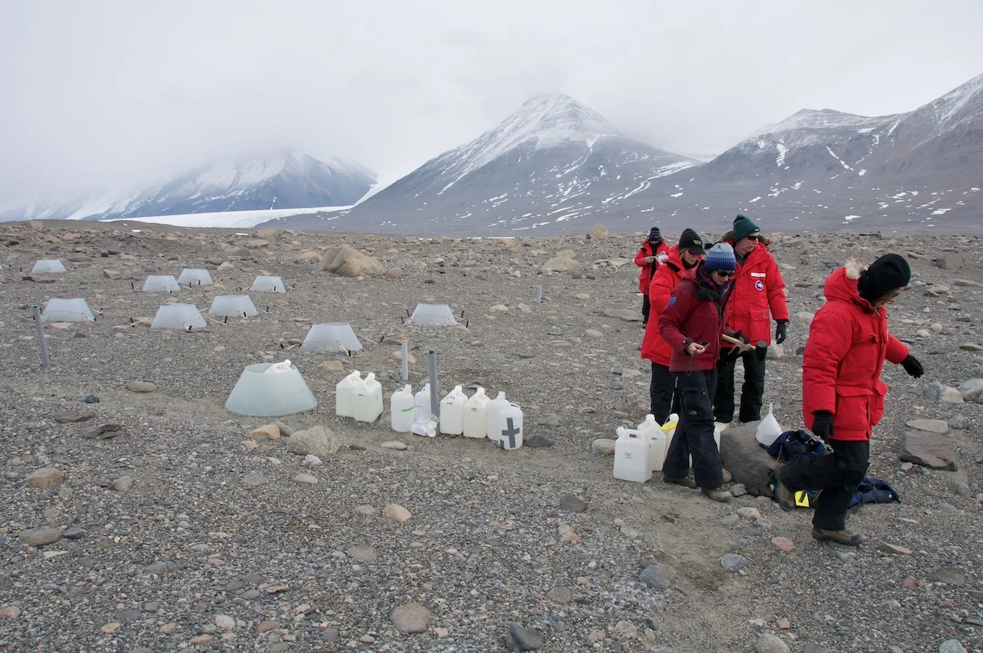 Diana Wall and company sample soils in the McMurdo Dry Valleys