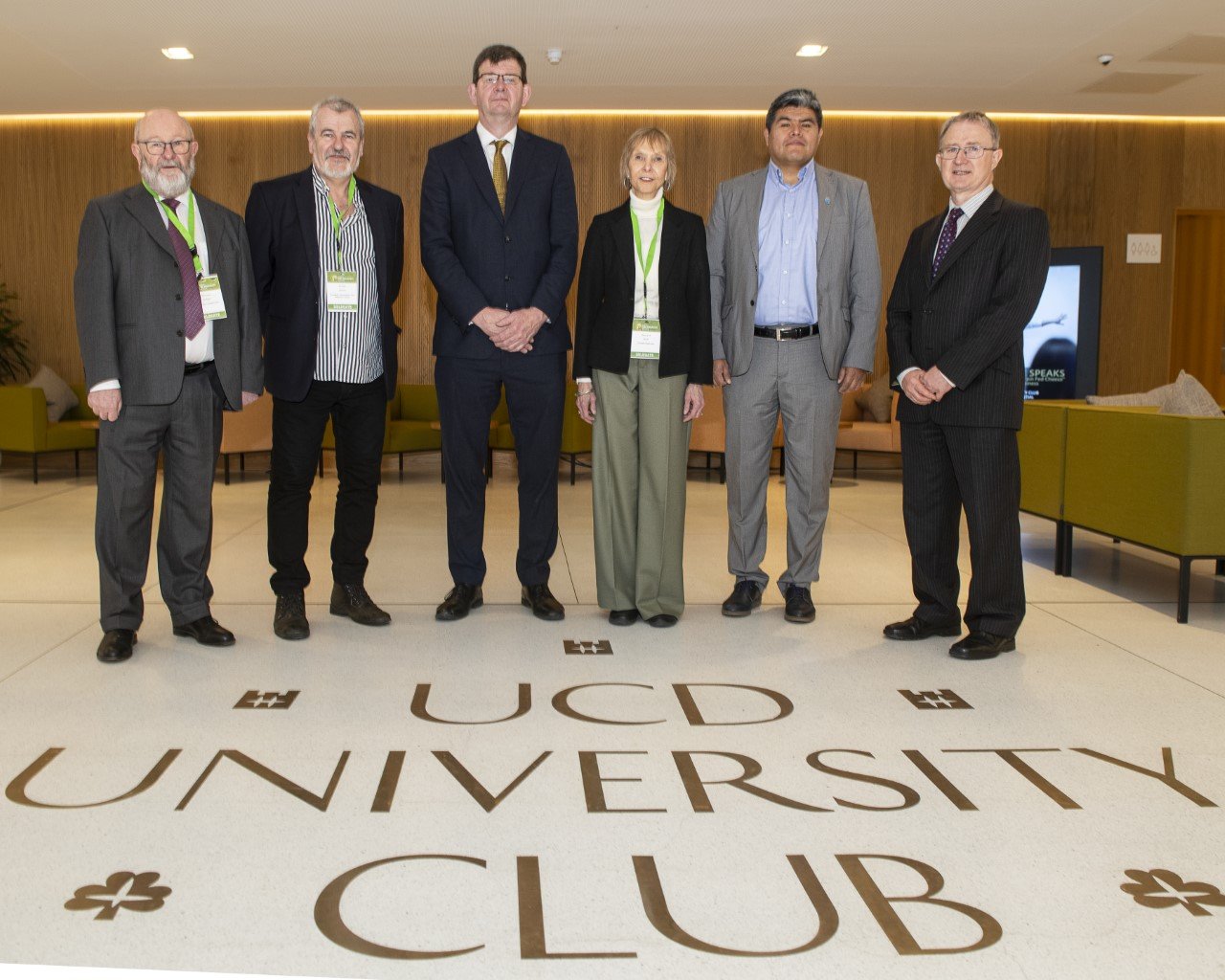 Opening speakers (l. to r.): Tom Bolger (UCD), Arwyn Jones (EU JRC), Mark Rodgers (President, UCD), Diana Wall (GSBI, CSU), Ronald Vargas (UN FAO), and Frank O'Mara (Teagasc)