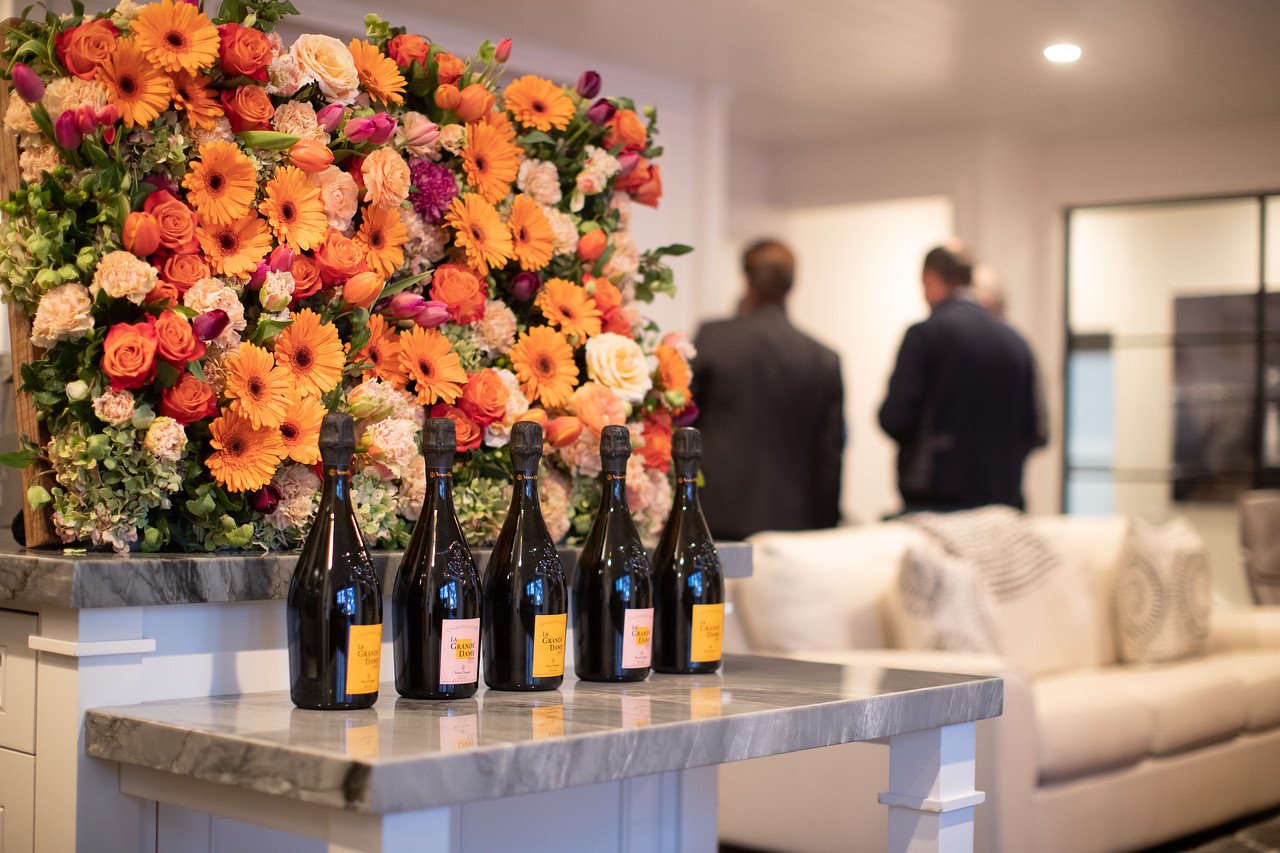 Custom Flower Event Display and Champagne