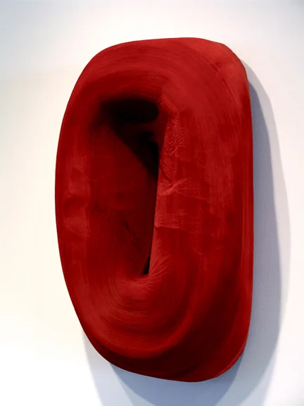 Jae Ko, JK329 Red, 2006, rolled paper, ink, glue, 40.5 x 26 x 9 inches, Courtesy of the Artist
