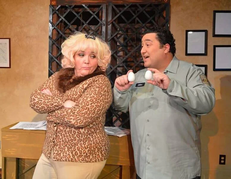 Damian Muziani and Gabrielle Affleck in HOUSE OF BLUE LEAVES at South Camden Theatre Company. Photo credit Robert Bingaman