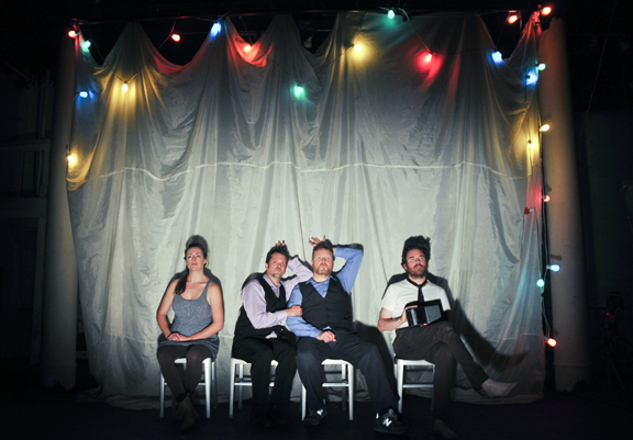 Andrus Nichols, Tom O'Keefe, Edmund Lewis and Eric Tucker in Hamlet. Photo by Jenny Anderson