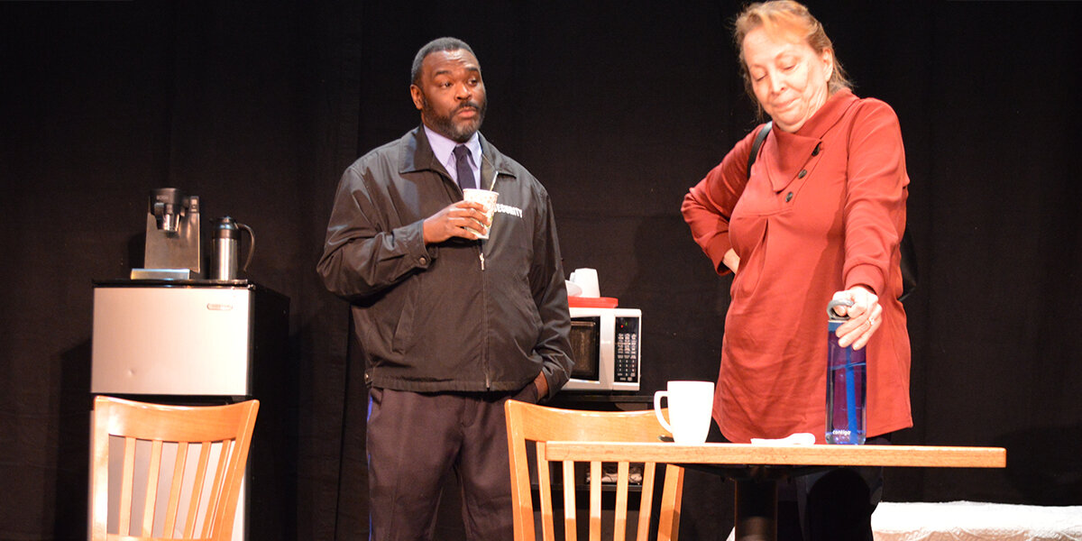 Nakia Dillard as Dun and Libby White as Laurie  in SCTC's  Pipeline
