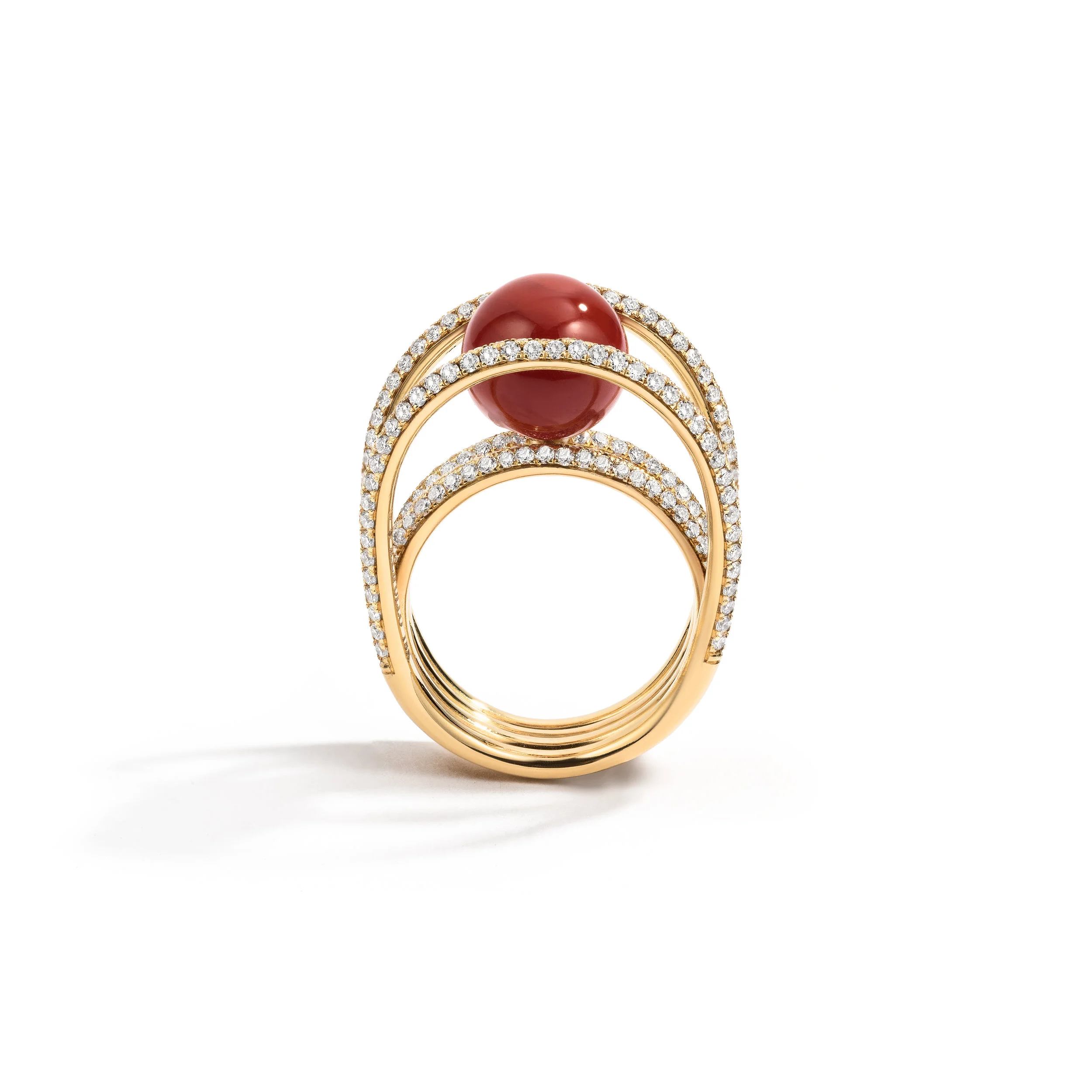 Renato Cipullo Pave Coral Half Crescent Ring