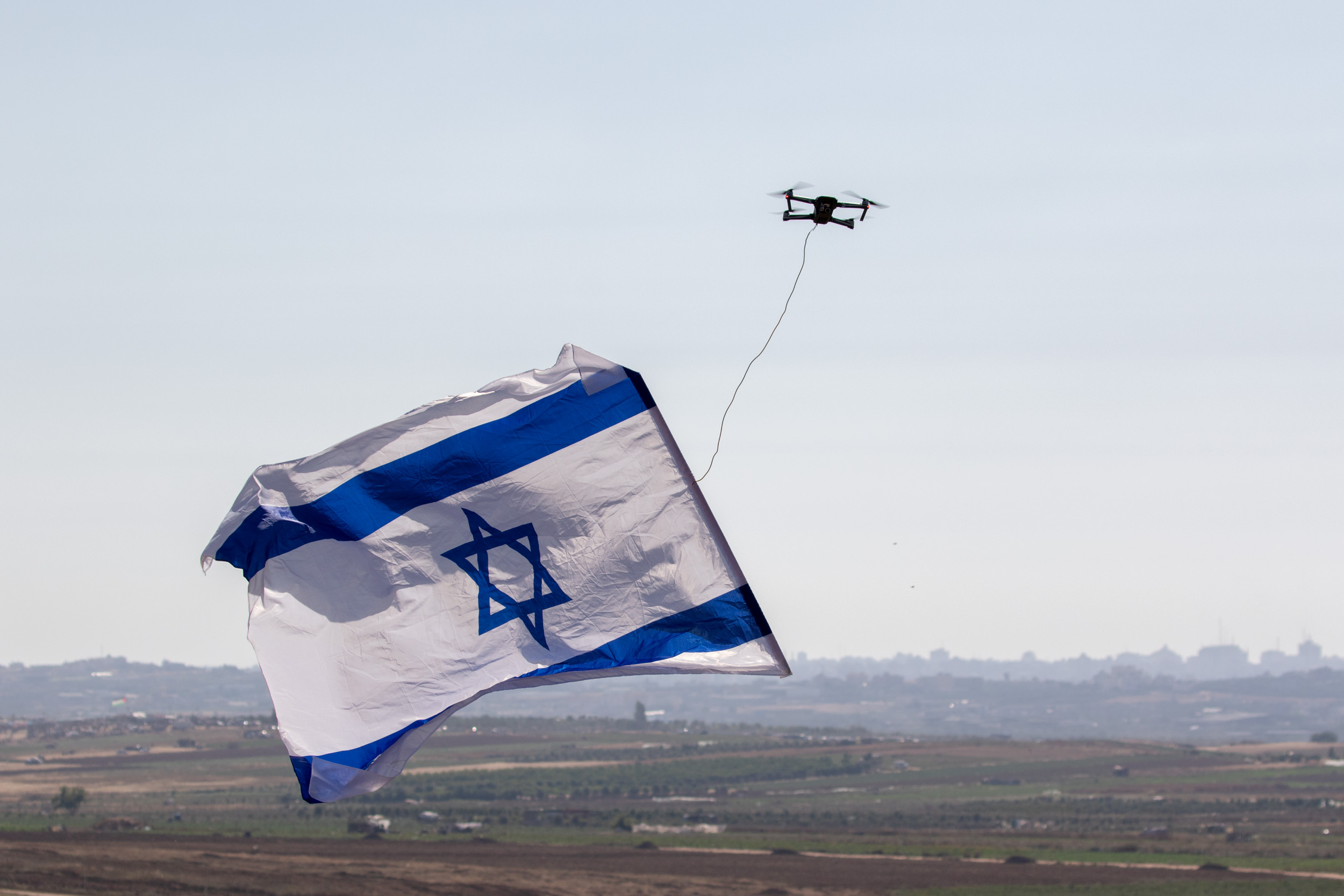 Northern Gaza Border, June 2018 - Small drone carries the israeli flag, sent by Israelis leaving near the gaza border 