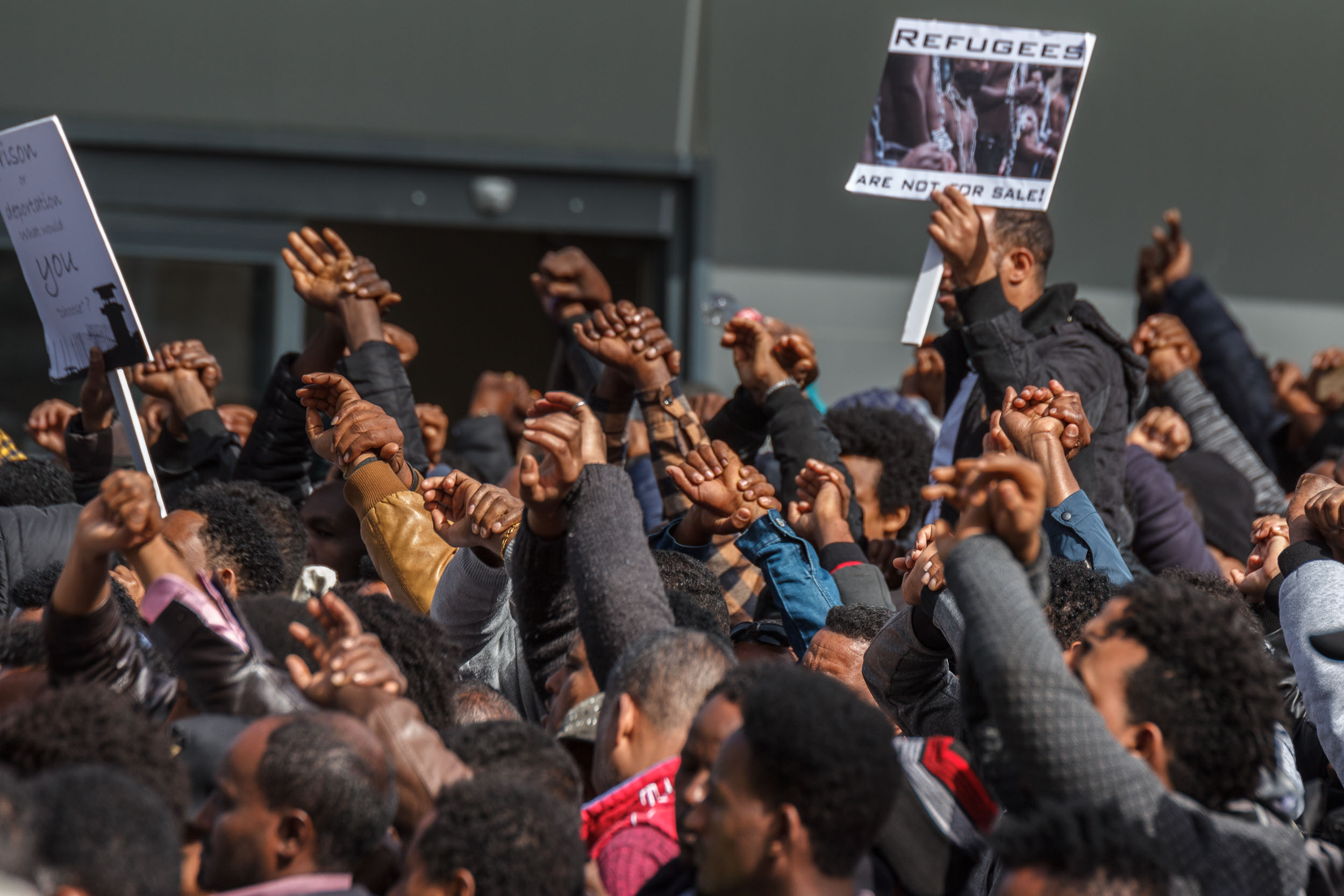 Israel, January 2018 - Illegal immigrants and asylum seekers from Africa protest the decision to expel them back