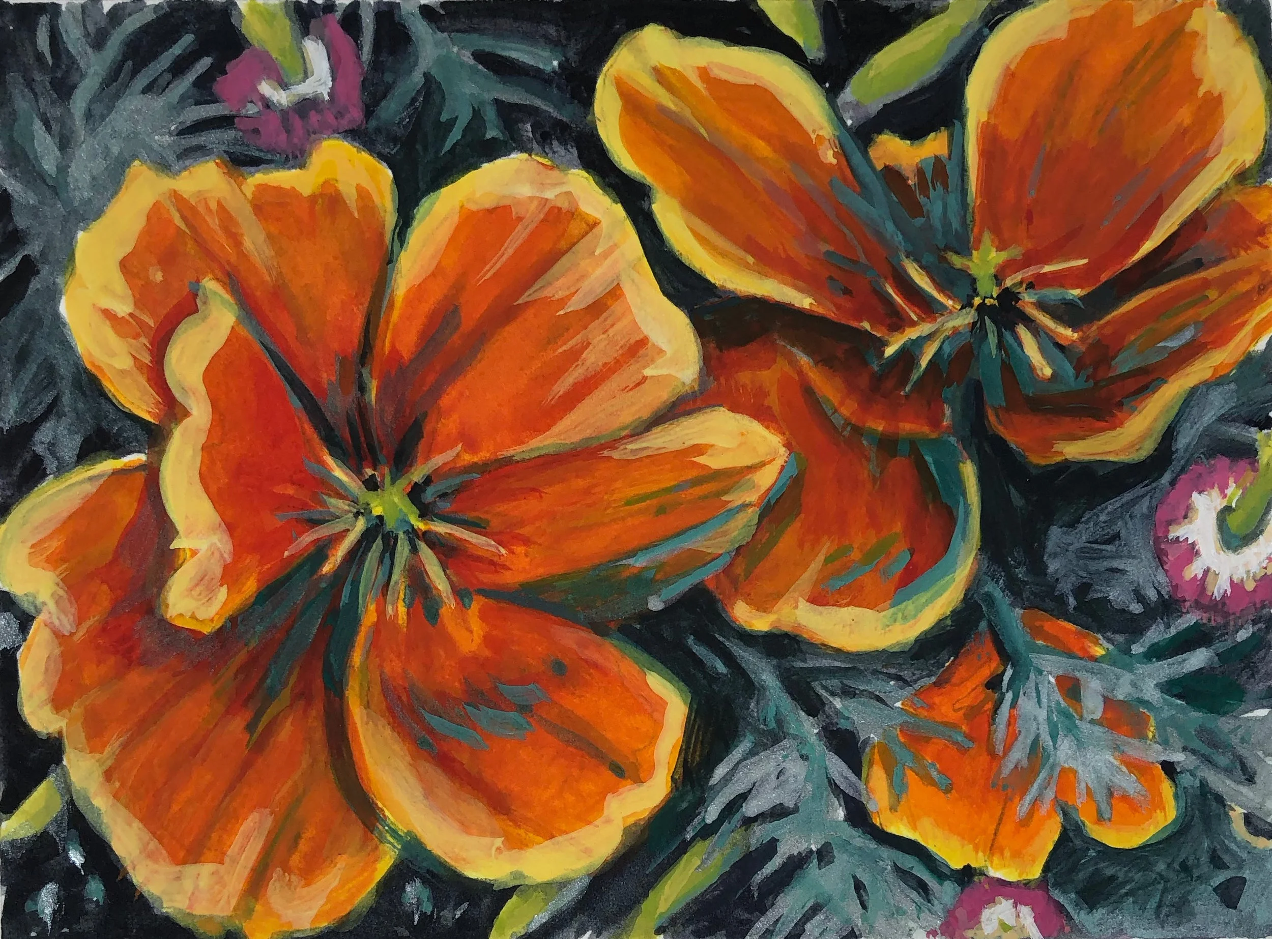 Poppies 2018 4’’ x 5.25’’ Gouache on Arches