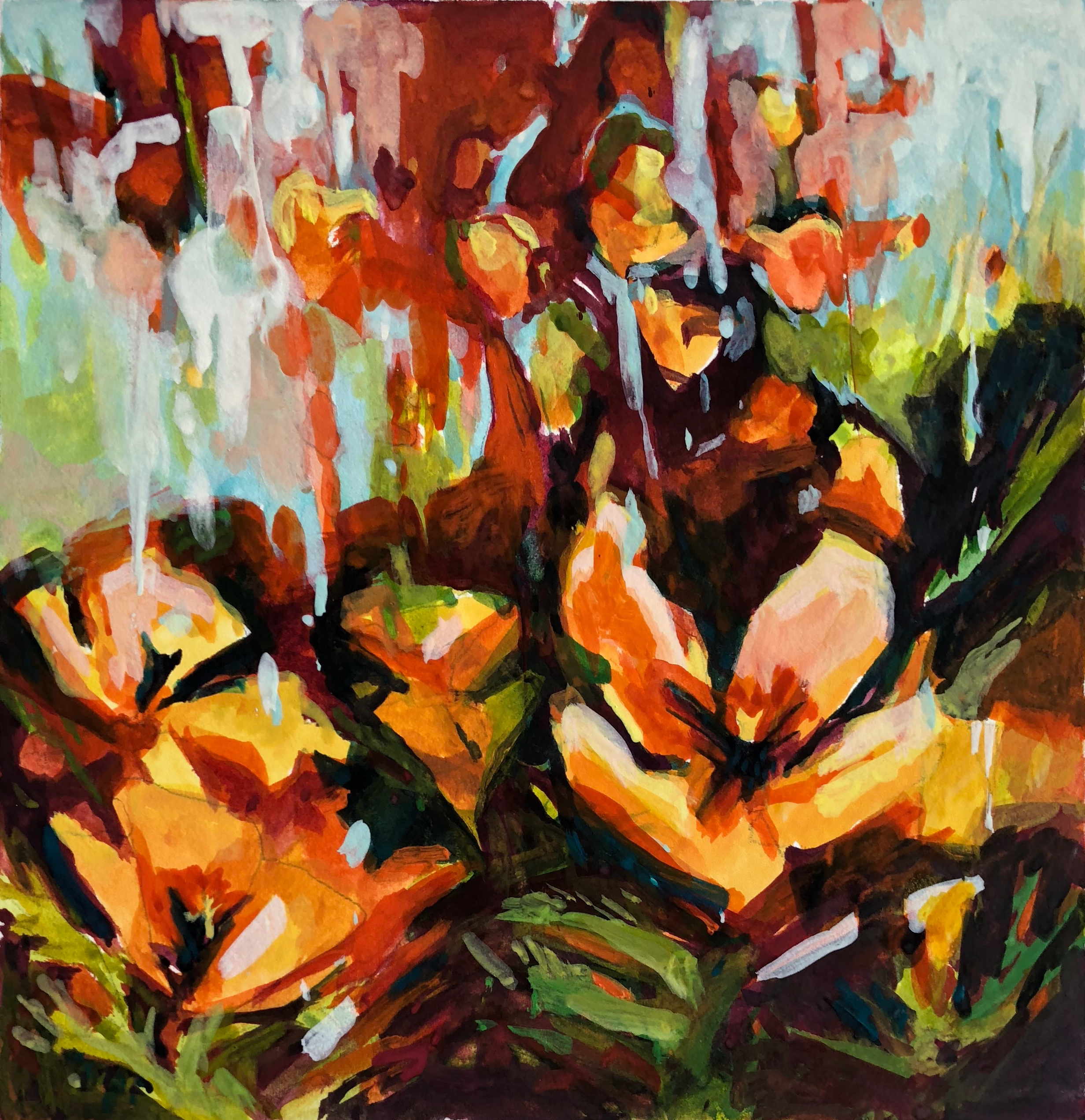 Orange Tumble 2018 7.25’’ x 7’’ gouache on Strathmore