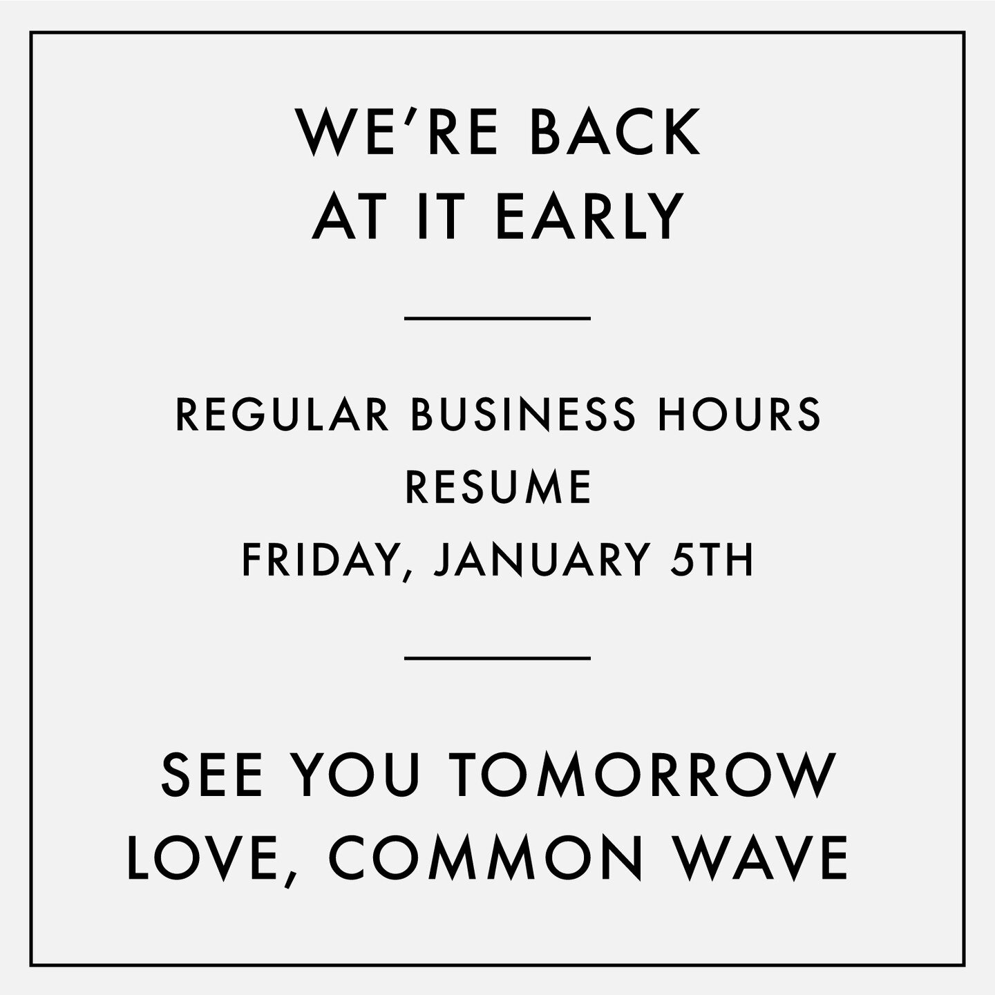 We're reopening the showroom tomorrow, January 5th for regular business hours. 
-
-
Tuesday - Saturday 11-6pm
-
-
#2024 #hifi #vinyl #records #audiophile #stereo #analog #commonwavehifi #comebysayhifi #4434 #fourfourthreefour #dtla #boyleheights