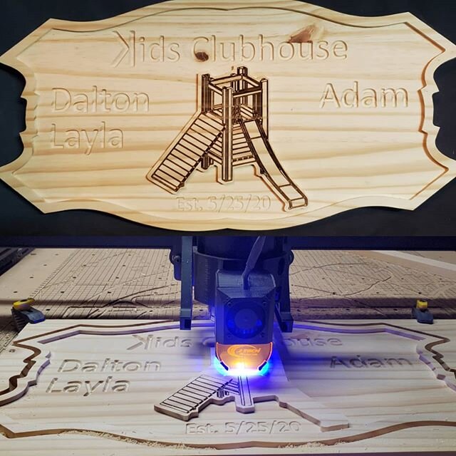 Combination of carving and a touch of the laser. Just need to add paint to the letters. @inventables @vectricltd @jtechphotonics @lightburnsoftware #xcarve #lasercnc #playground #woodsigns #woodshop #vcarvepro #laser #woodshop #woodworking #routercnc