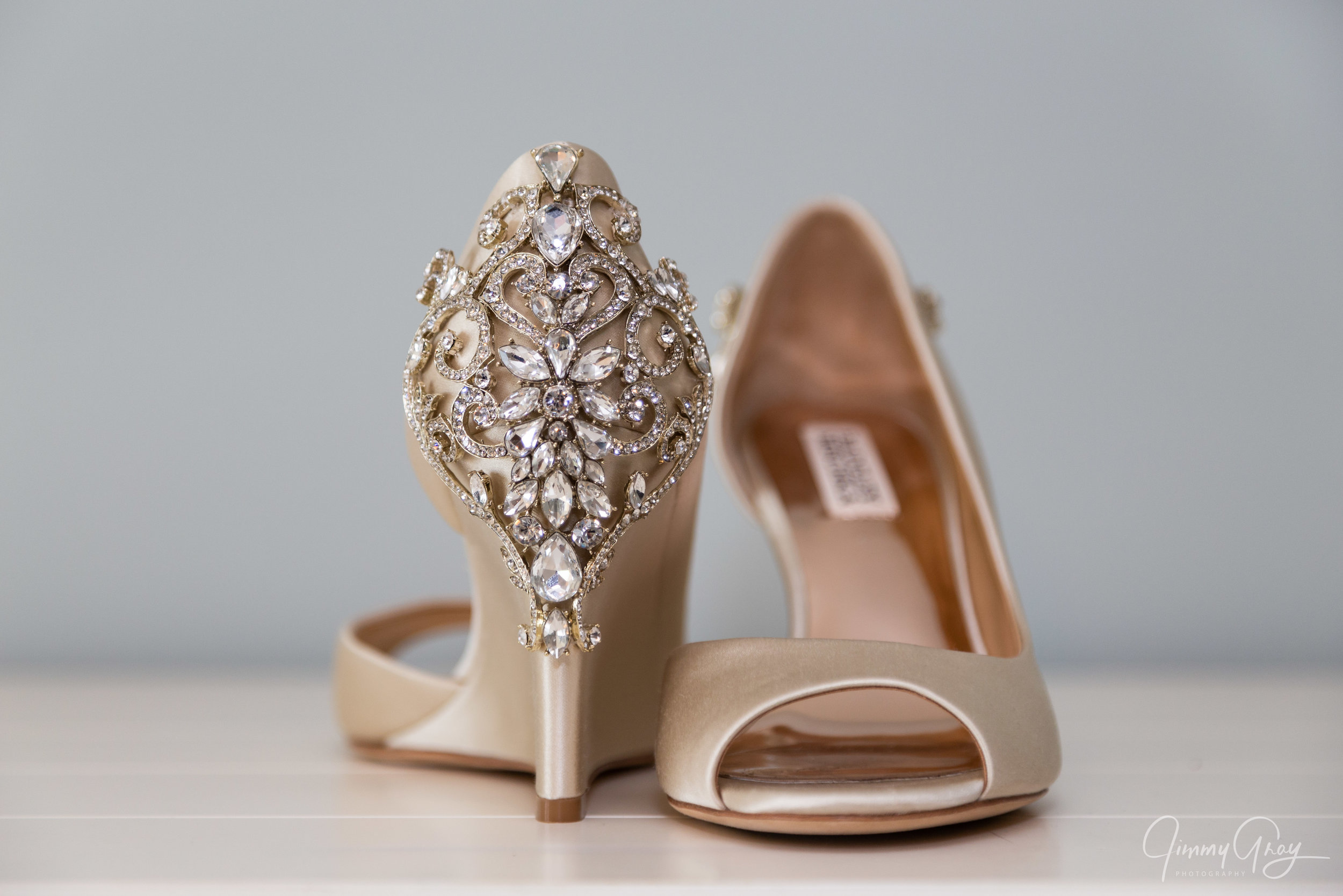 NH Wedding Photography - Jimmy Gray Photo - Laconia, NH - Bridal Shoes Detail Shot - Badgley Mischka