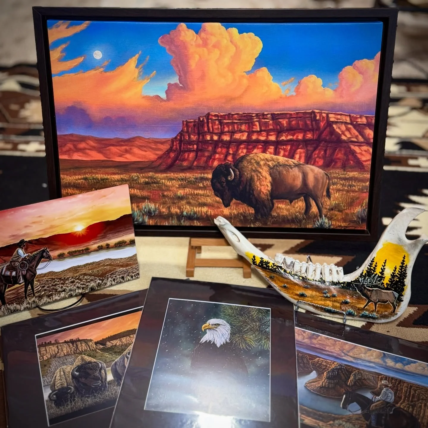 ✨Tonight✨ I&rsquo;ll have affordable art and prints available during @billingsartwalk at The Good Wolf 406 (215 N 29th St) from 5&ndash;9pm. I will have my popular matted $20 prints, hand-painted bison jawbones, metal and canvas prints, and greeting 