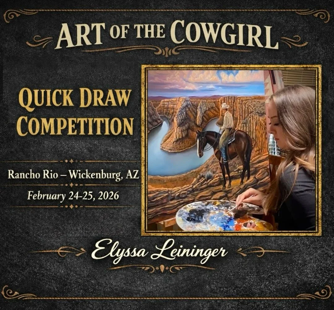 2026 is already off to a great start! I&rsquo;m honored to share that I have been selected as one of six artists to compete in the Art of the Cowgirl 2026 Quick Draw Competition!
For two days, we&rsquo;ll be painting live at Rancho Rio in Wickenburg,