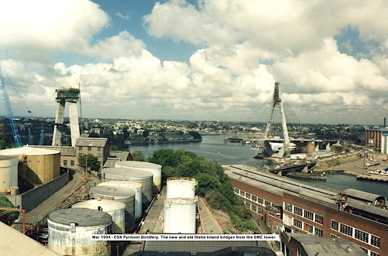 Anzac Bridge and Glebe Island. 1994 CSR Distillery
