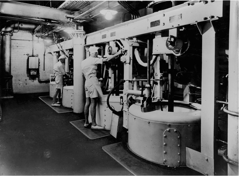 Electronically-driven centrifugues for refined sugar, 1937