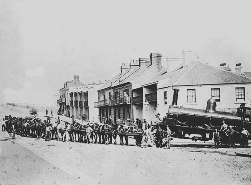 Locomotive arriving in Pyrmont 1880