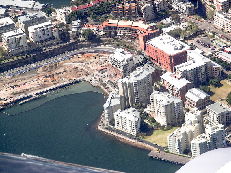 View of former Water Police site from Qantas cockpit