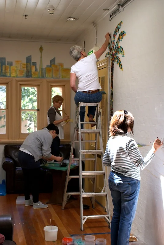 Friends of Pyrmont Community Centre decorating the walls of The Link, 2012