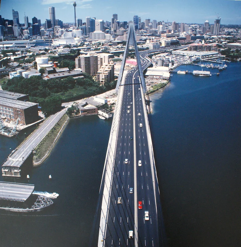 Anzac Bridge with traffic 1997