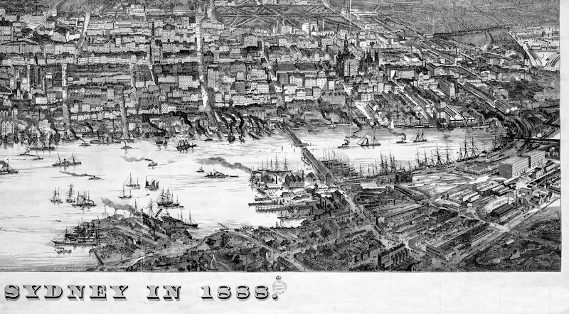 Bird’s eye view of Pyrmont in Sydney in 1888, A.C.Cooke